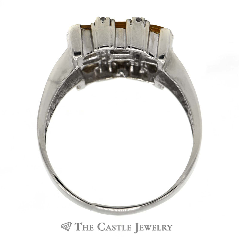 Square Shaped Grid Design Citrine and Diamond Cluster Ring in 10K White Gold