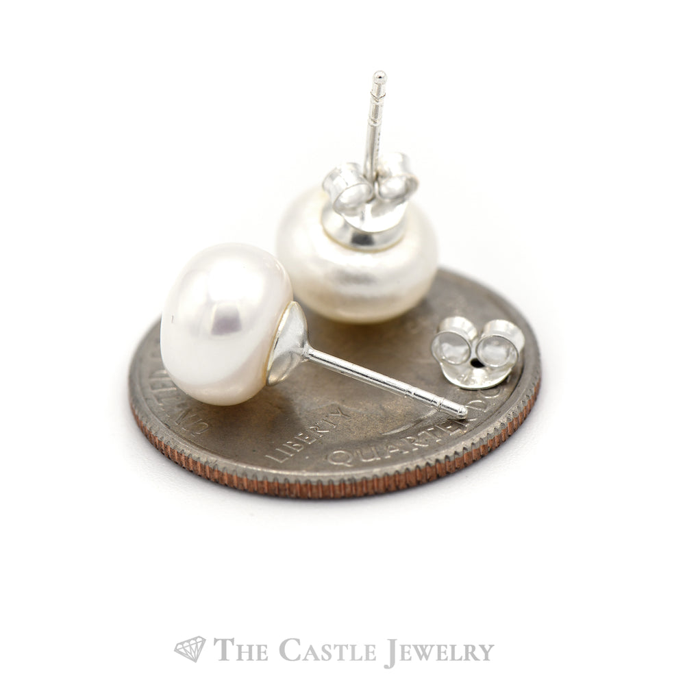 Pearl Button Studs in Sterling Silver