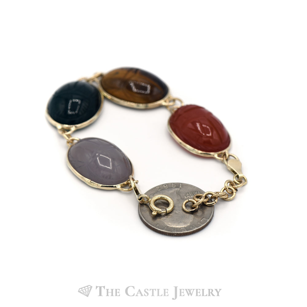 Multiple Colored Oval Scarab Bracelet in 10KT Yellow Gold