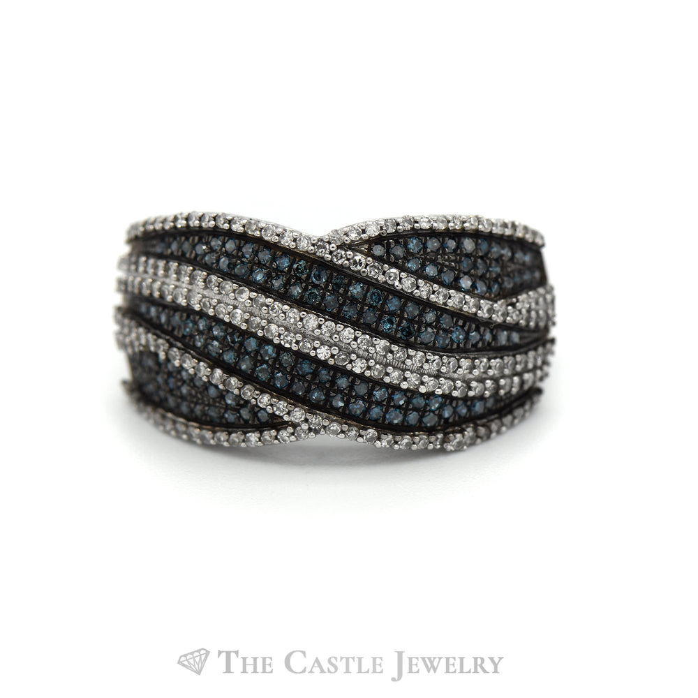 Blue & White Diamond Multi Row Curved Band in 10k White Gold