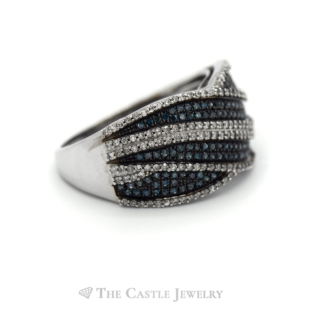 Blue & White Diamond Multi Row Curved Band in 10k White Gold