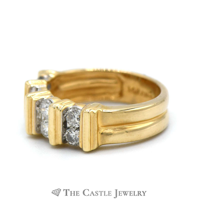 Vertical Channel Set Round Brilliant Cut Diamond Band with Bar Design