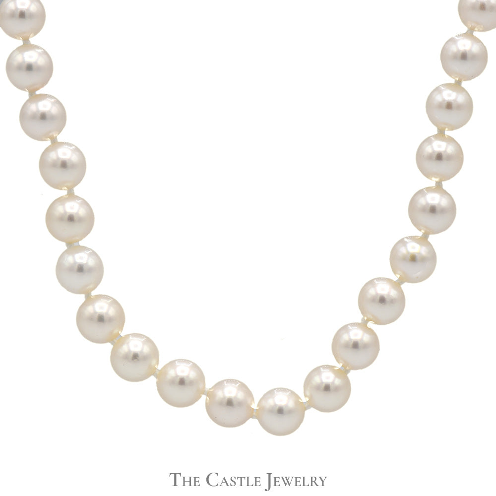 18 inch Akoya Pearl Strand Necklace 6.5-7mm in 14k Yellow Gold Fishhook Clasp