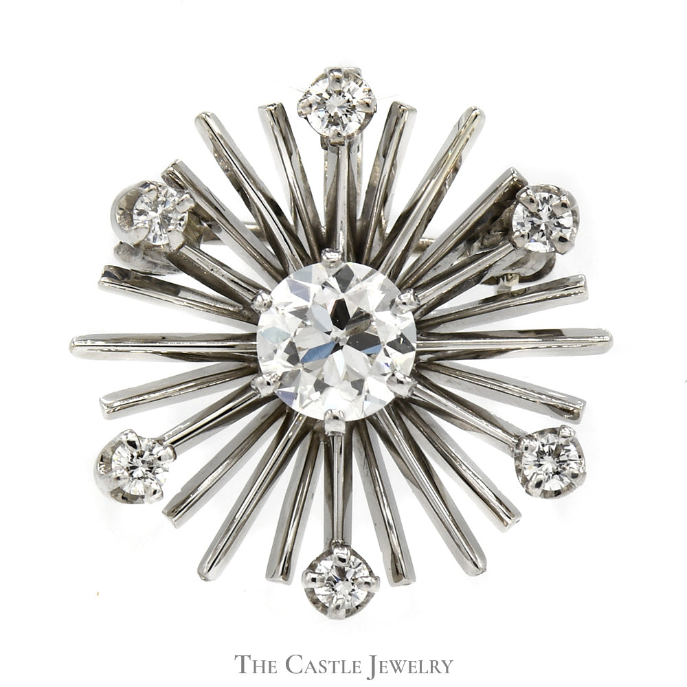 Starburst Designed Diamond Pendant/Pin Combo in 14k White Gold