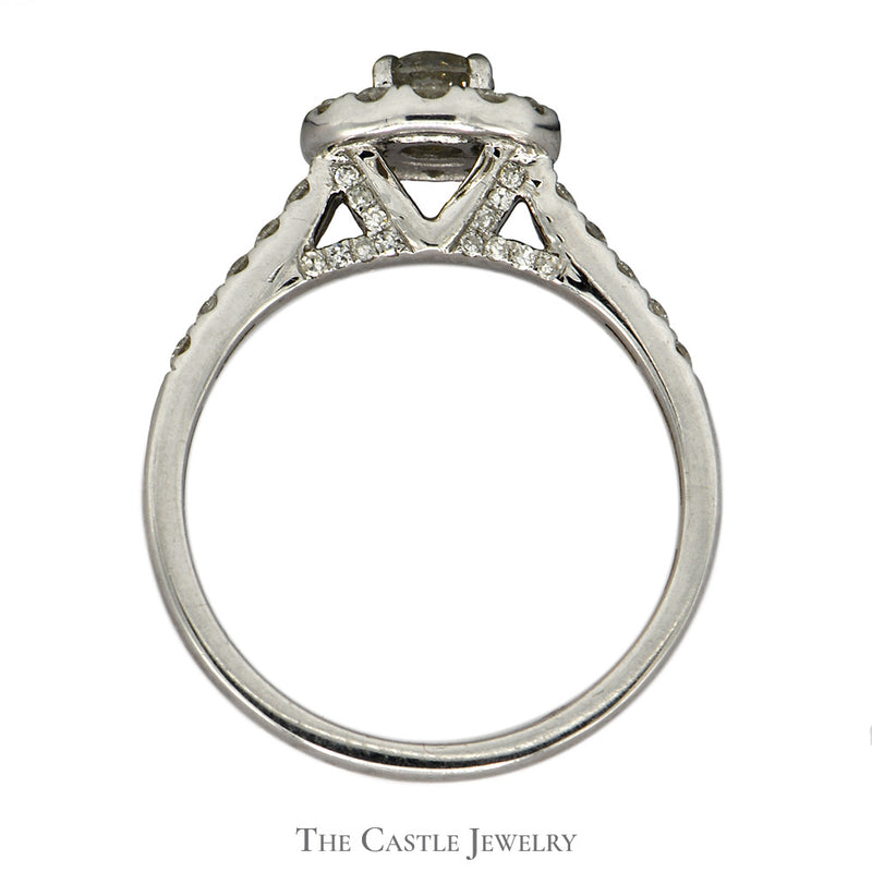 1cttw Round Diamond Bridal Set with Diamond Halo and Matching Band in 14k White Gold