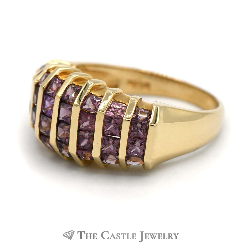Vertical Channel Set Square Pink Tourmaline Ring in 14K Yellow Gold