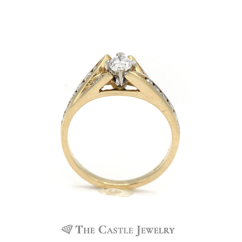 Oval Diamond Ring with Split Diamond Accent Sides in 14K Yellow Gold