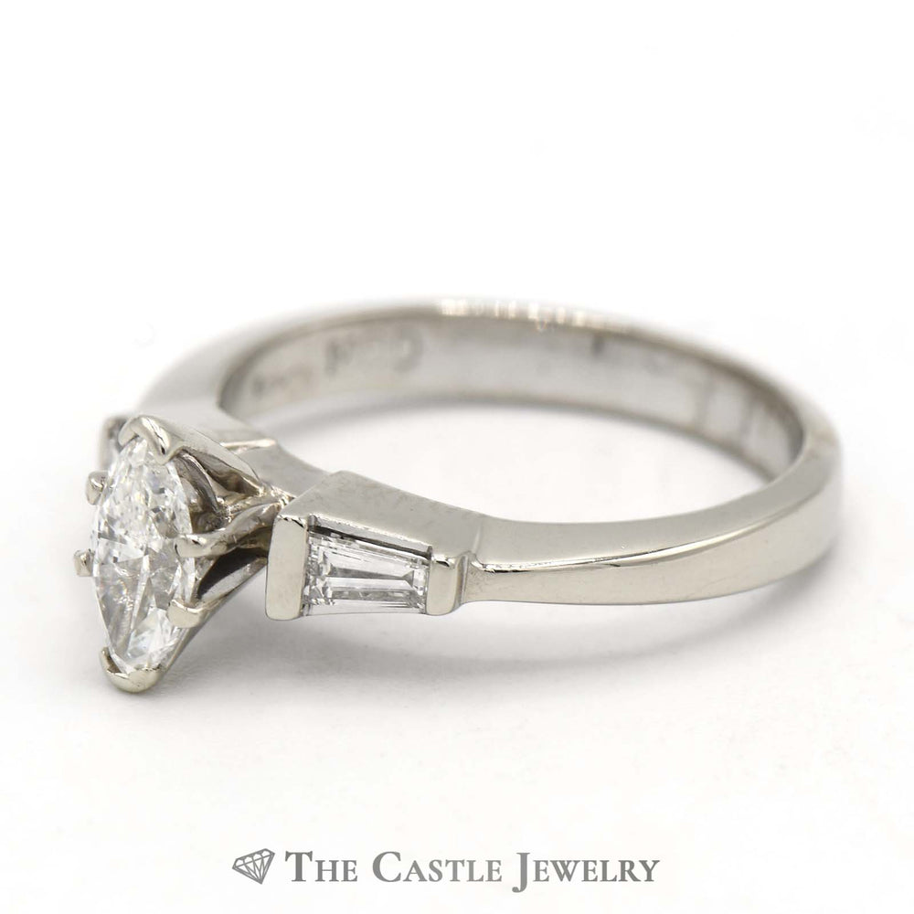 Beautiful Marquise Diamond Engagement Ring 1/2cttw Tapered Baguette Diamond Sides in 14k White Gold