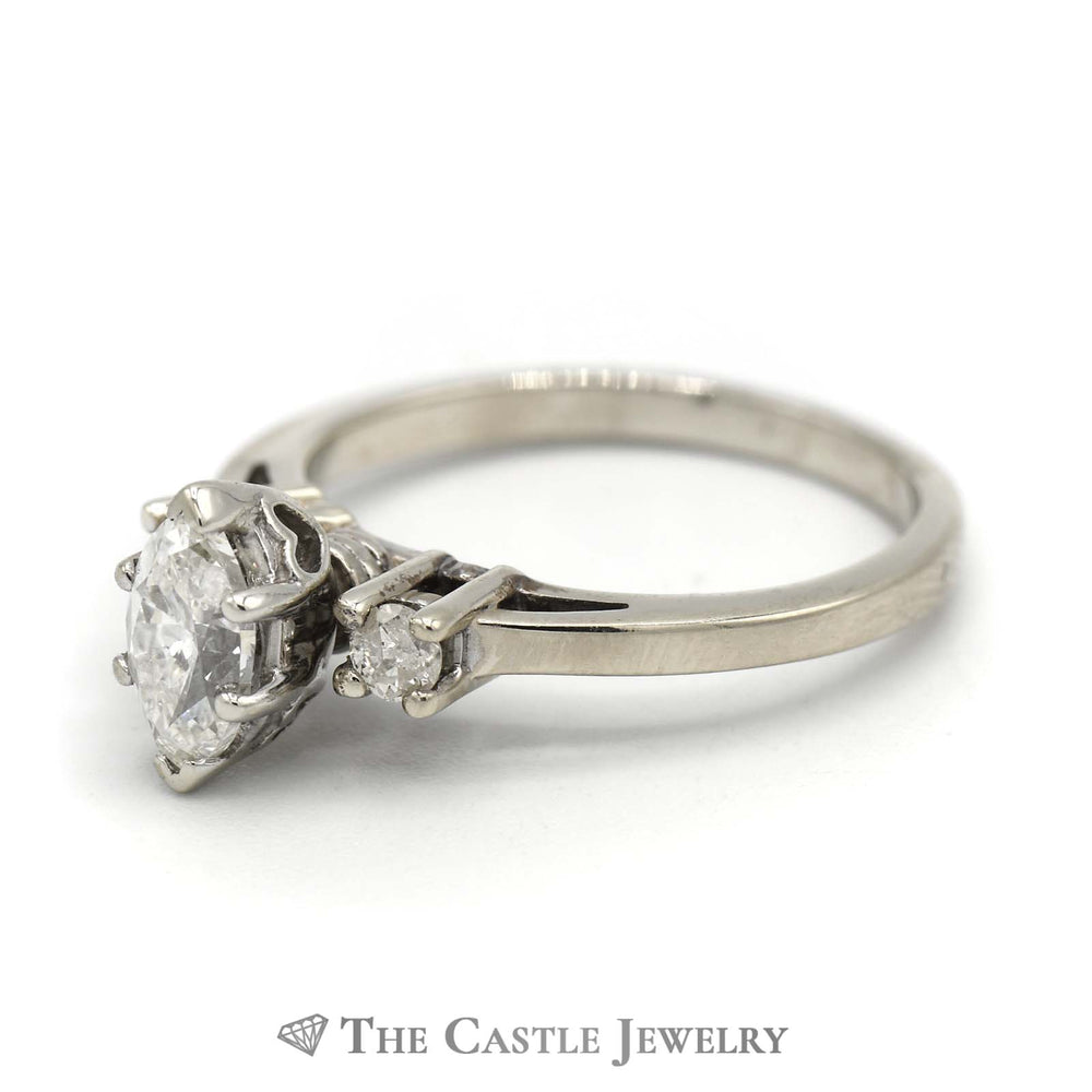 Elegant Marquise Diamond Engagement Ring with Round Diamond Accents in 14K White Gold