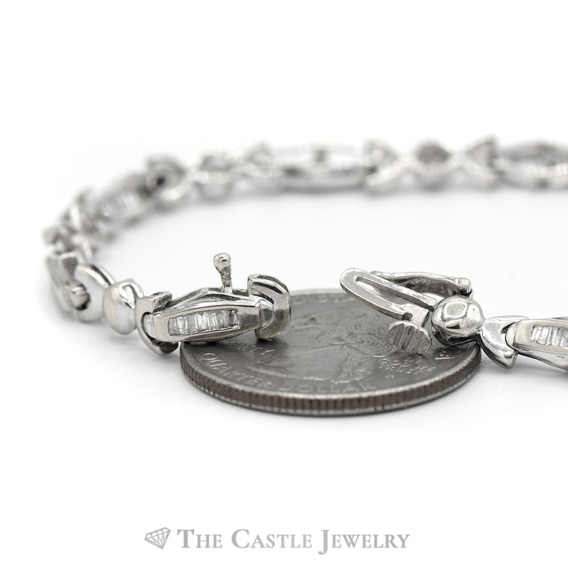 Baguette Diamond 1/2cttw Diamond Tennis Bracelet with Ball Design Accent Links