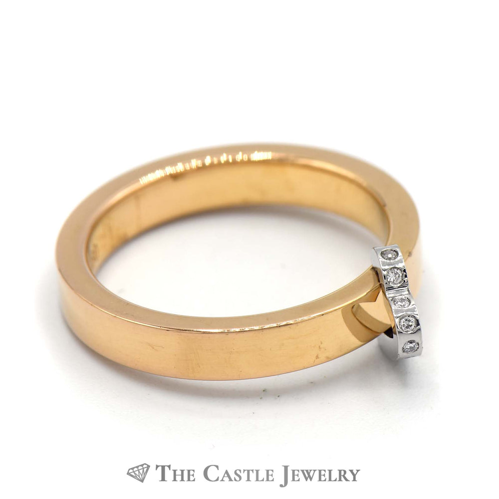 Designer Escada Flat Edge Ring & Matching Earrings with Platinum Diamond Heart Dangle in 18k Rose Gold