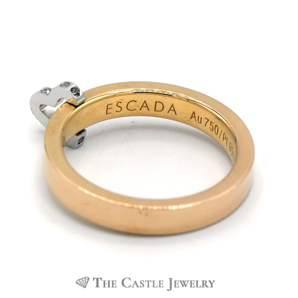 Designer Escada Flat Edge Ring & Matching Earrings with Platinum Diamond Heart Dangle in 18k Rose Gold