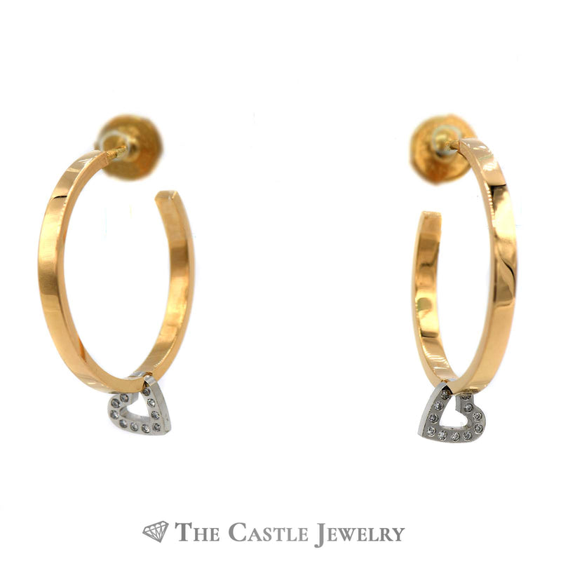 Designer Escada Flat Edge Ring & Matching Earrings with Platinum Diamond Heart Dangle in 18k Rose Gold