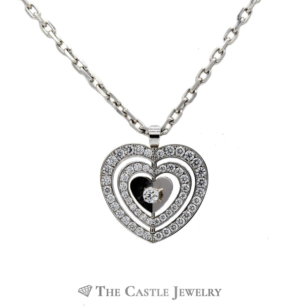 Designer Escada Triple Heart Love in Motion 1.38cttw Diamond Necklace in 18K White Gold