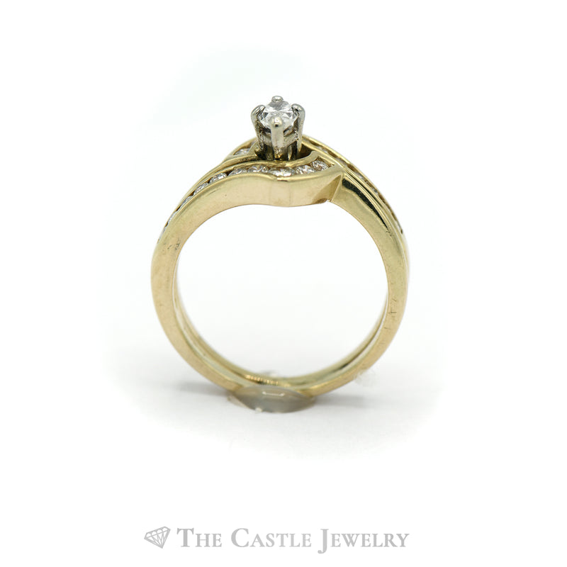 Marquise Cut Diamond Bridal Set with Diamond Accents in 14k Yellow Gold