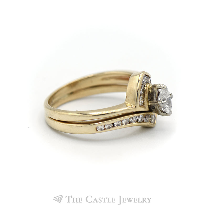 Marquise Cut Diamond Bridal Set with Diamond Accents in 14k Yellow Gold