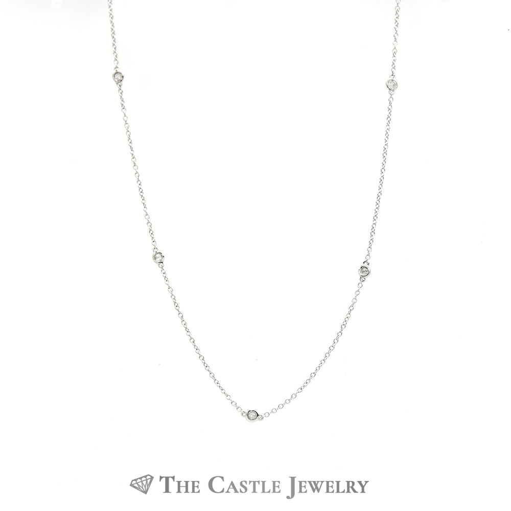 1/4cttw Diamond Station Necklace w/ 10 Round Diamonds 18 Inches in White Gold