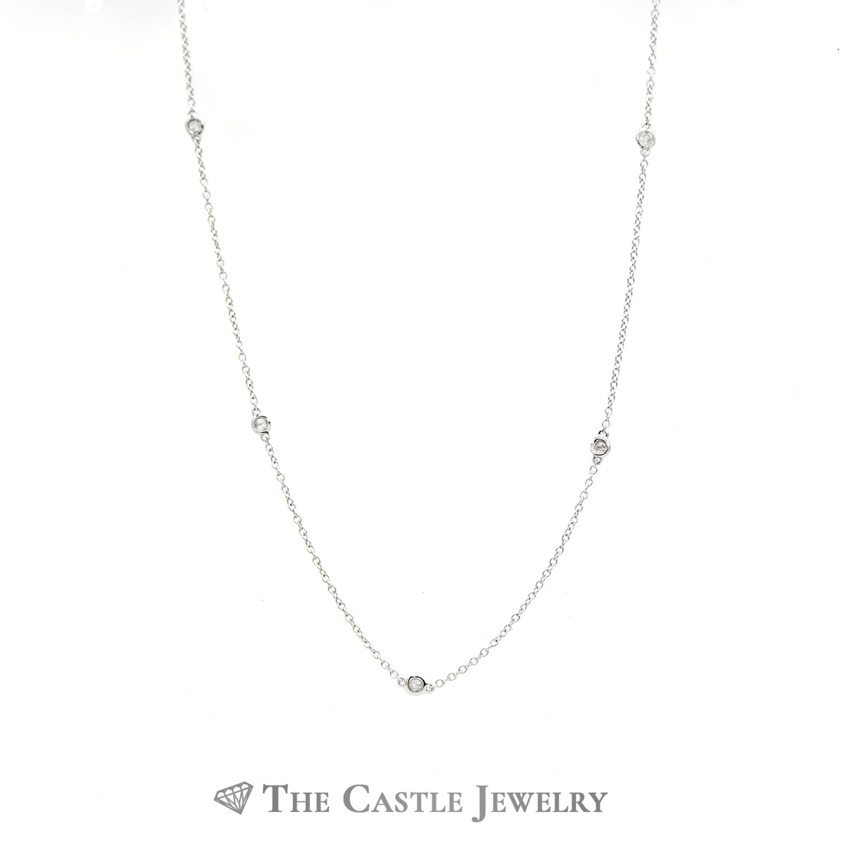1/4cttw Diamond Station Necklace w/ 10 Round Diamonds 18 Inches in White Gold