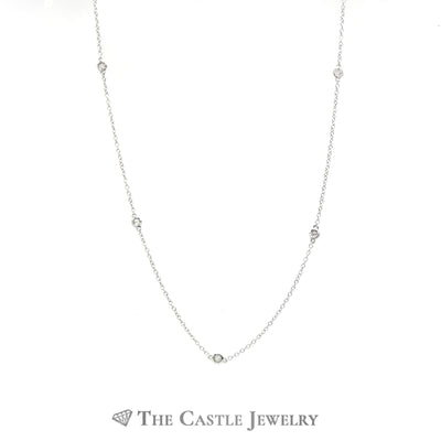 1/4cttw Diamond Station Necklace w/ 10 Round Diamonds 18 Inches in White Gold