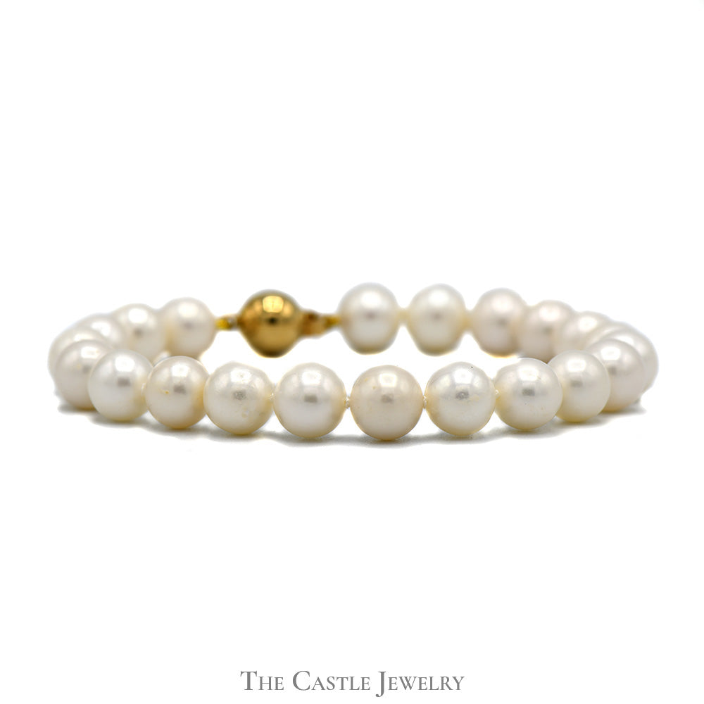 7(1/2) Inch 8mm Pearl Bracelet with 14k Yellow Gold Ball Clasp