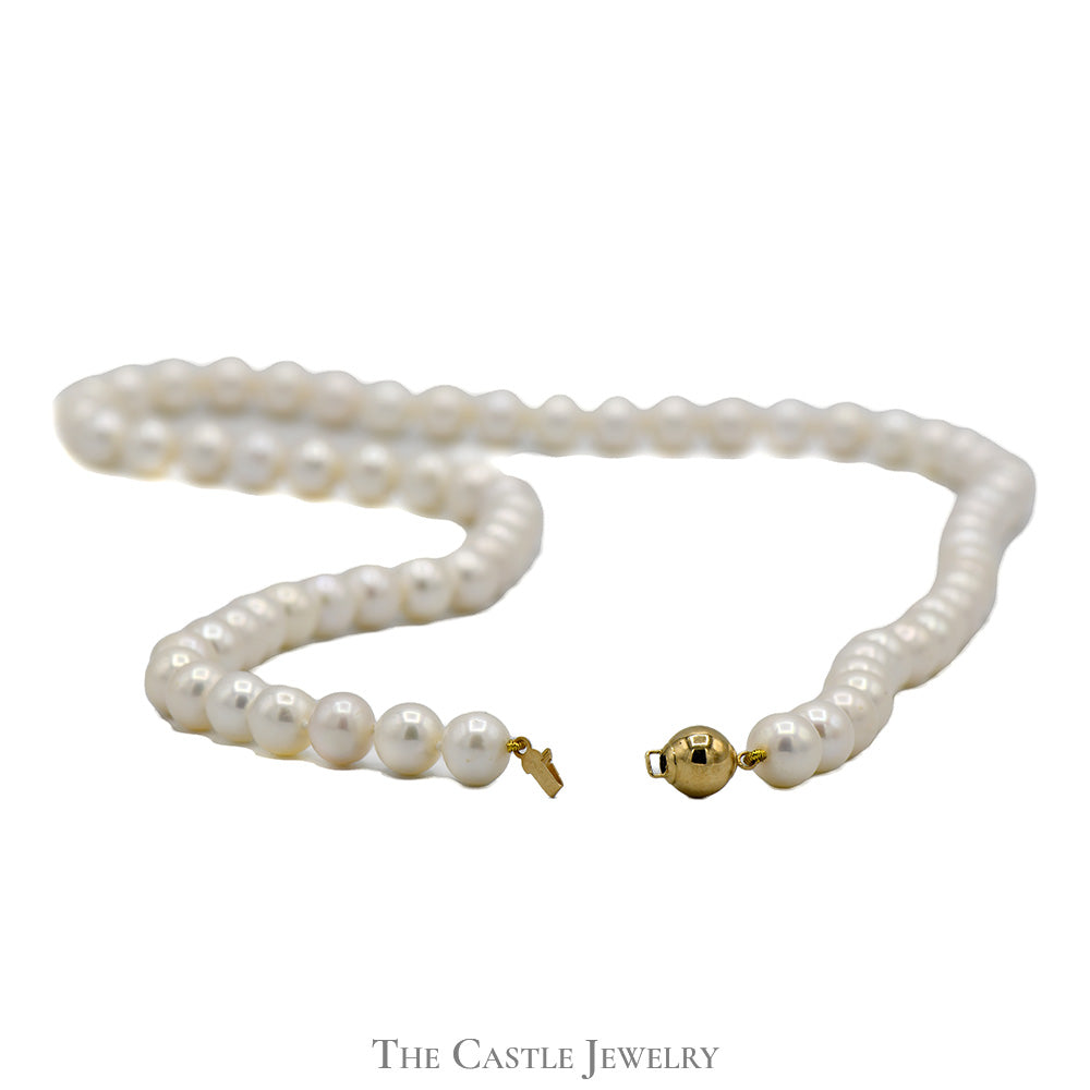 24 inch 8mm Pearl Strand Necklace with 14k Yellow Gold Ball Clasp