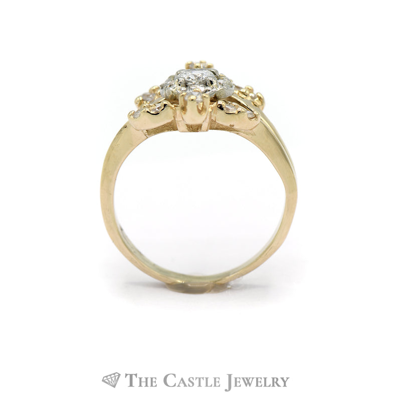 .75CTTW Round Diamond Cluster Ring in "V" Shaped Design in 14KT Yellow Gold