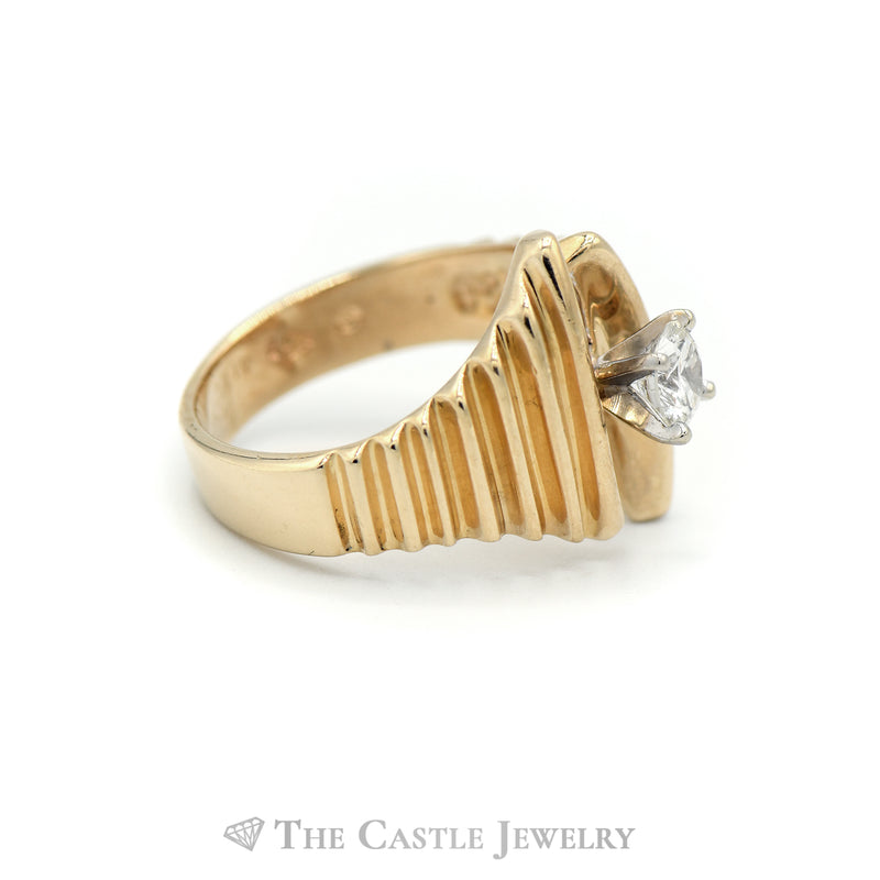 .41ct Round Diamond Solitaire in 14k Yellow Gold Ridged Bypass Mounting