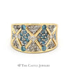 Concaved 1.25cttw Blue and White Diamond Cluster Ring in 14k Yellow Gold