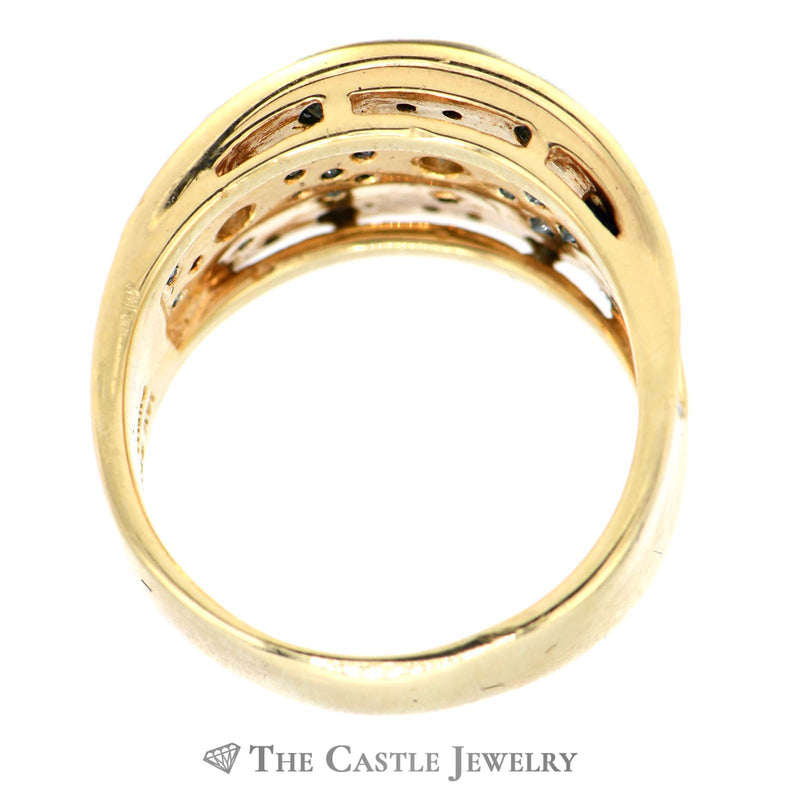 Concaved 1.25cttw Blue and White Diamond Cluster Ring in 14k Yellow Gold