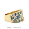 Concaved 1.25cttw Blue and White Diamond Cluster Ring in 14k Yellow Gold - Thumbnail 3