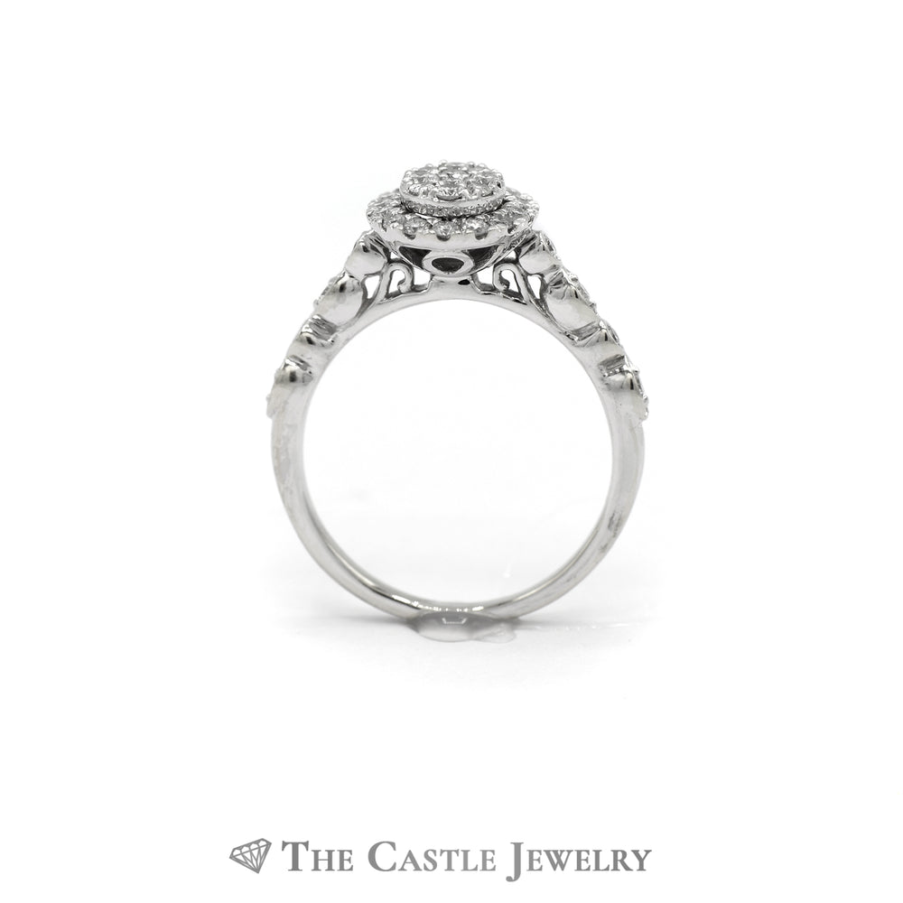Crown Collection .50cttw Oval Diamond Halo & Cluster Engagement Ring