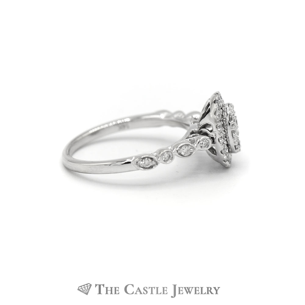 Crown Collection .50cttw Oval Diamond Halo & Cluster Engagement Ring