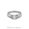 3 Stone Round Diamond Engagement Ring Fancy Cathedral Mounting in 14K White Gold - Thumbnail 1