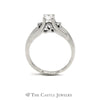 3 Stone Round Diamond Engagement Ring Fancy Cathedral Mounting in 14K White Gold - Thumbnail 2