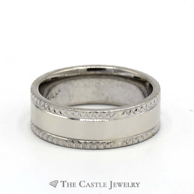 7mm Polished Wedding Band with Diamond Cut Edge in 14k White Gold