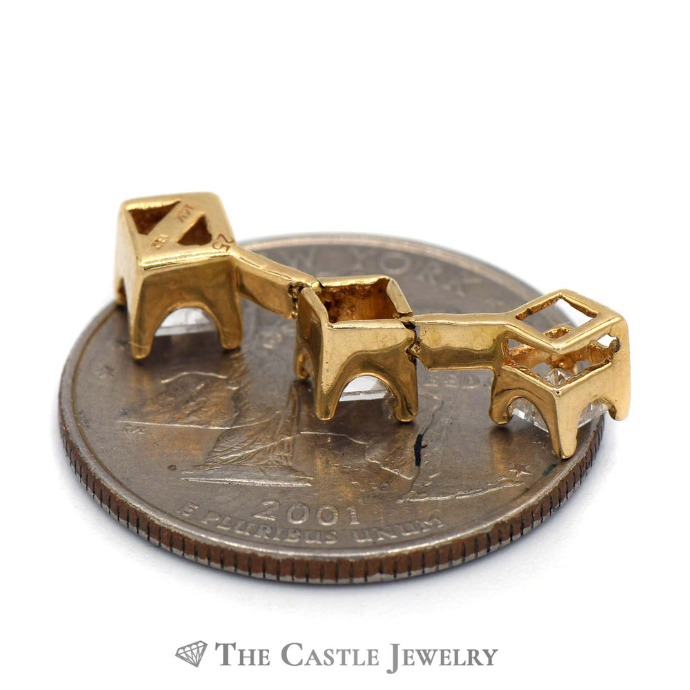 1cttw Flexible Princess Cut Diamond 3 Stone Pendant in 14K Yellow Gold