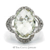 Oval Fantasy Cut Green Quartz Ring with Curved Flower Design Diamond Bezel in 14k White Gold - Thumbnail 1
