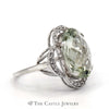Oval Fantasy Cut Green Quartz Ring with Curved Flower Design Diamond Bezel in 14k White Gold - Thumbnail 3