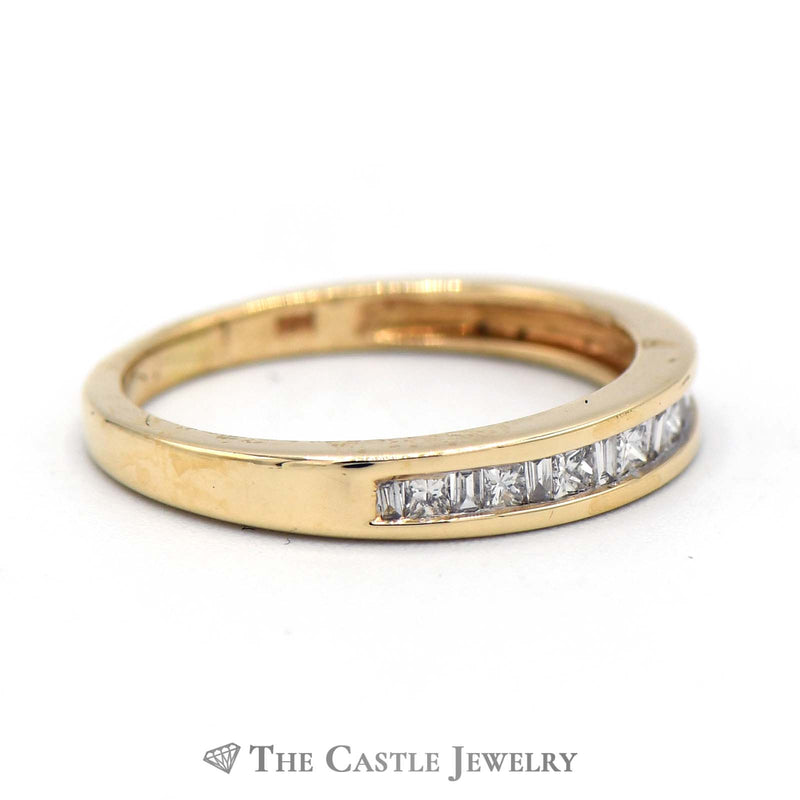 Alternating Princess Cut & Baguette Diamond Band in 14K Yellow Gold