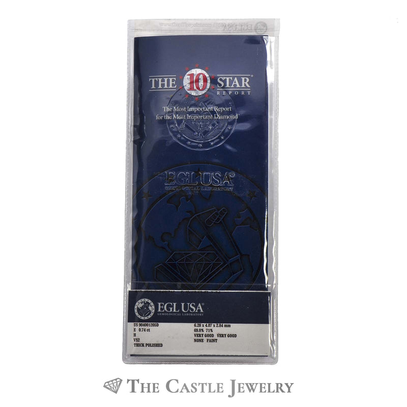 EGL Certified VS2/H Emerald Cut 3/4ct Diamond Solitaire Engagement Ring in 14K White Gold