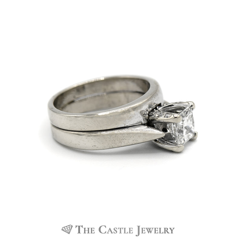 Princess Cut Diamond Solitaire Bridal Set in 14k White Gold