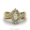 Marquise Cut Diamond Ring with Diamond Halo in 14k Yellow Gold Bypass Mounting - Thumbnail 1