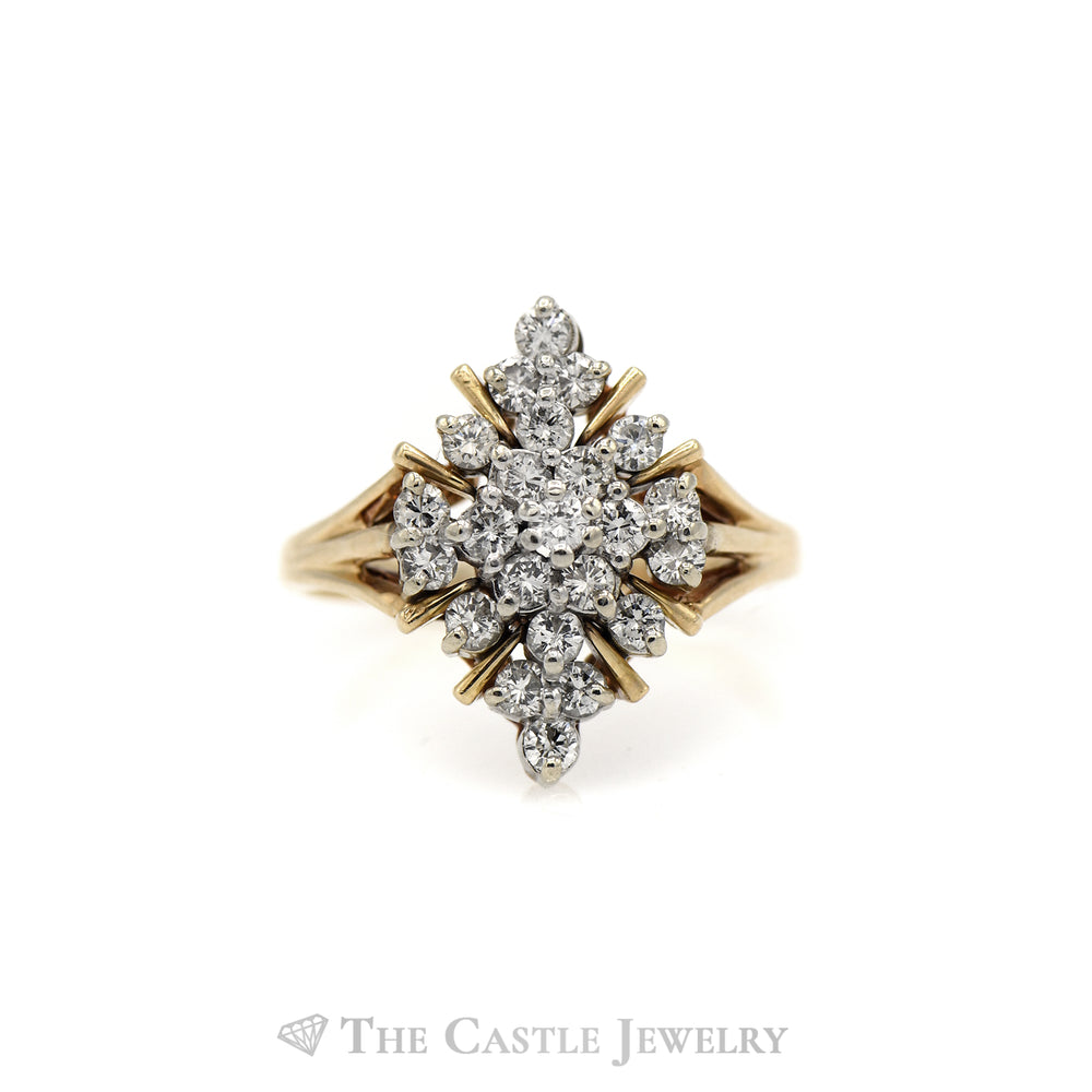 Snowflake Shape Diamond Cluster Ring in 14KT Yellow Gold