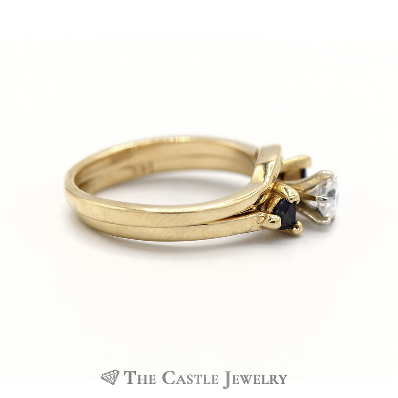 Diamond and Sapphire Bridal Set in 14KT Yellow Gold