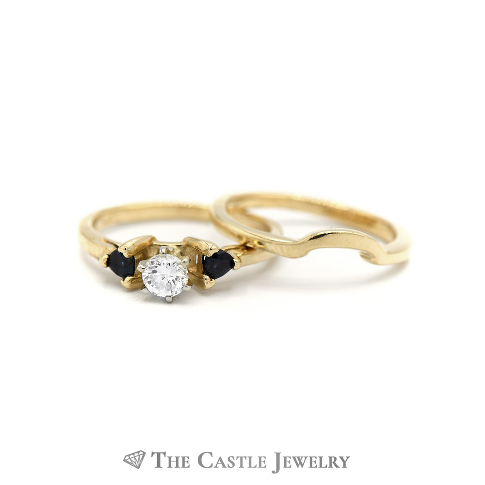 Diamond and Sapphire Bridal Set in 14KT Yellow Gold