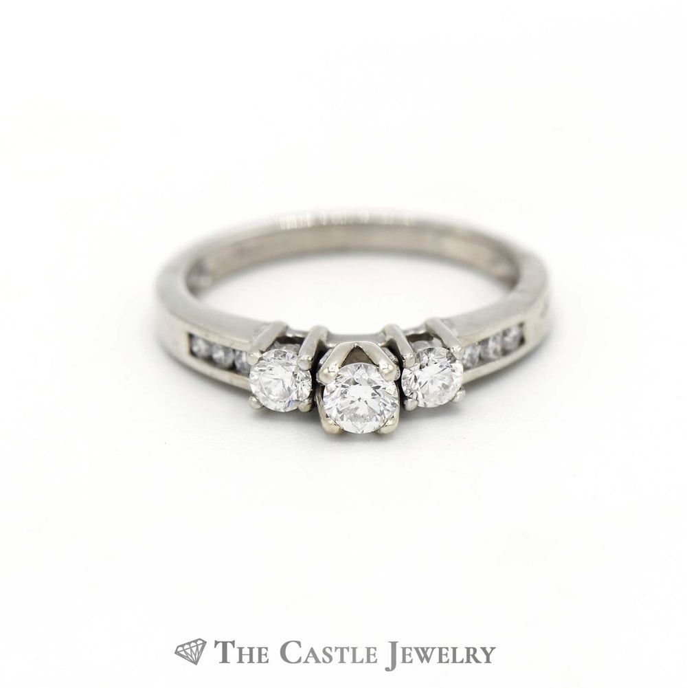 1/2cttw Three Stone Diamond Engagement Ring with Accents in 14k White Gold