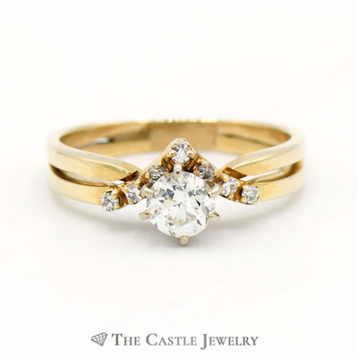 1/2cttw Old European Cut Diamond "V" Shaped Soldered Bridal Set in 14k Yellow Gold