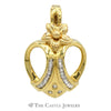 Open Heart Pendant with Flower Design Bail & Diamonds in 14K - Thumbnail 1