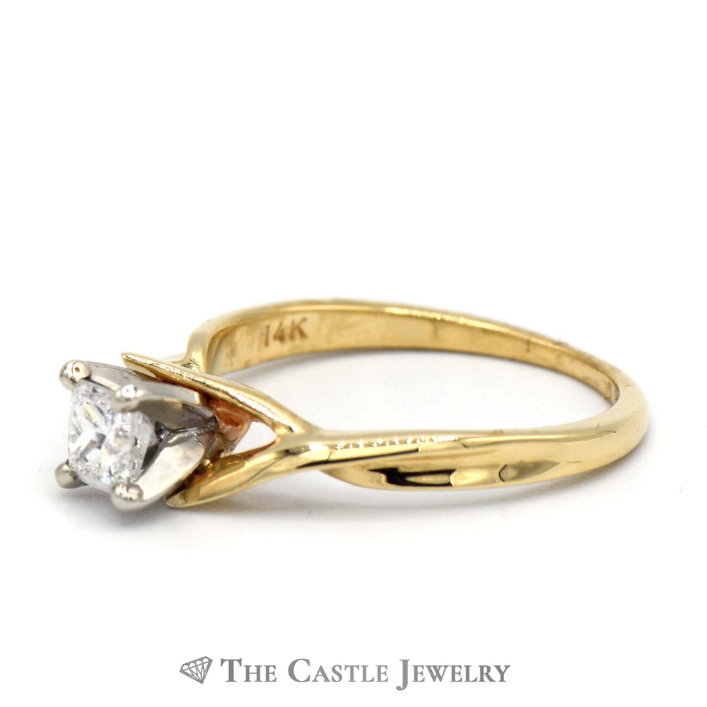 Princess Cut Diamond Solitaire Engagement Ring with Cross Over Design in 14k Yellow Gold