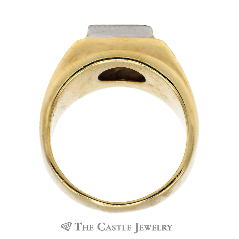 Square Shaped 5 Round Diamond Cluster Ring with Brushed Design in 14k Yellow Gold